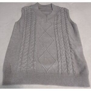 Unbranded Cable Knit Sweater Vest Mens Medium Gray Good V-Neck Diamond Pattern